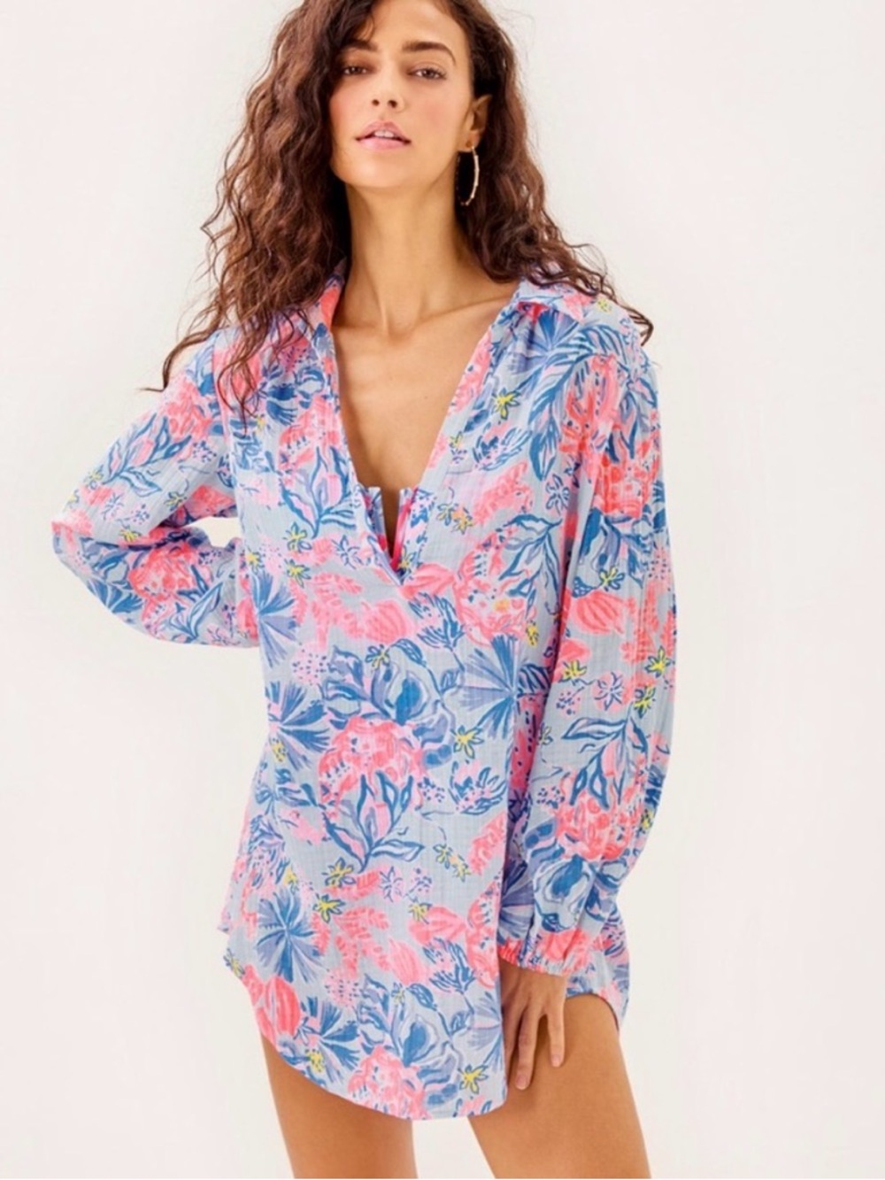 NWT Lilly Pulitzer Kique Long Sleeve CoverUp in Multi Elephant Splash - Picture 3 of 14